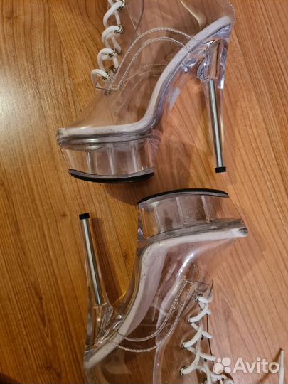 Стрипы ботинки прозрачные 35 размер, каблук 15 см