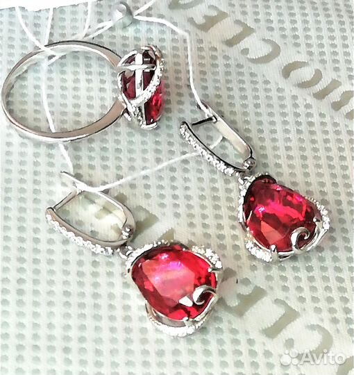 Серьги, кольцо серебро турмалин разм.19,0 С233