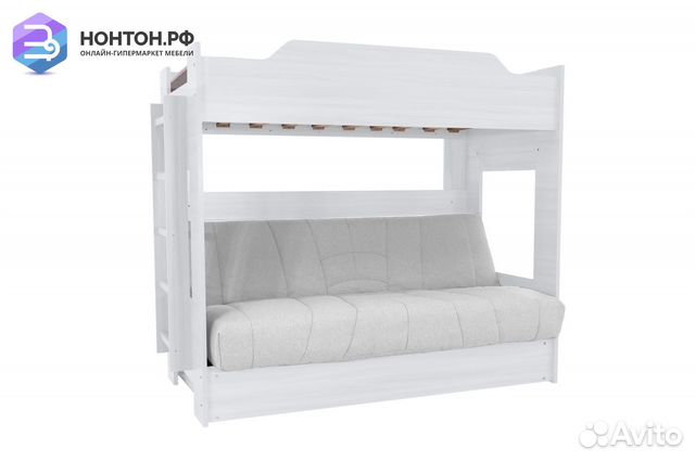Двухъярусная кровать с диван-кроватью рогожка свет