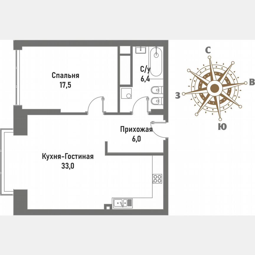 1-к. квартира, 60,4 м², 15/15 эт.