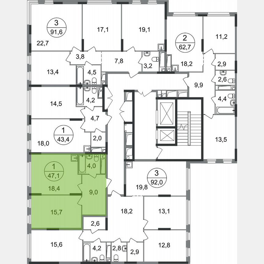 1-к. квартира, 47,1 м², 16/17 эт.