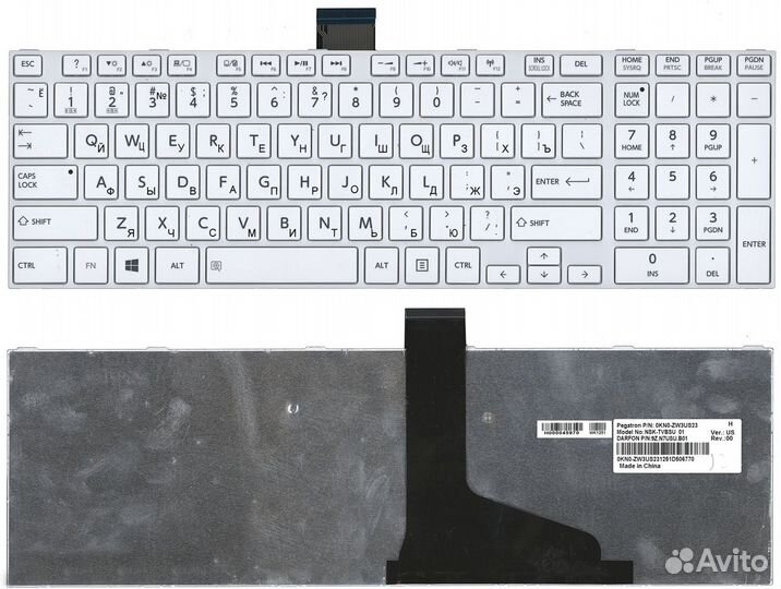 Клавиатура Toshiba L850 белая с рамкой