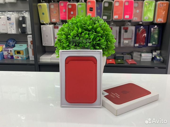 Чехол бумажник wallet красный magsafe