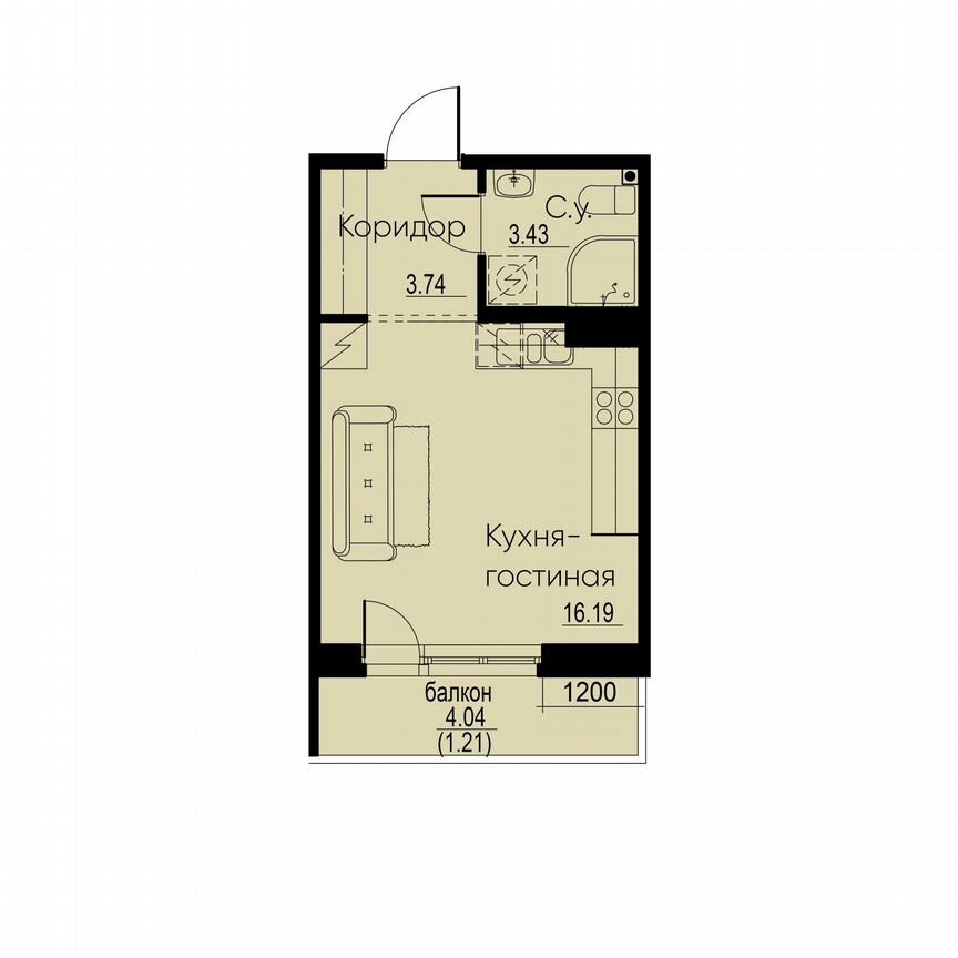 Квартира-студия, 24,6 м², 10/12 эт.