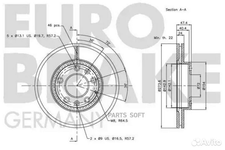 Eurobrake 5815203241 Диск тормозной передн. вент