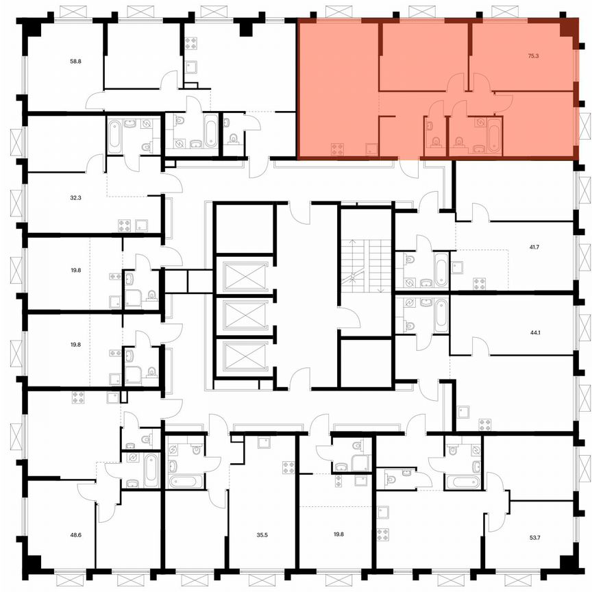 3-к. квартира, 75,3 м², 14/25 эт.