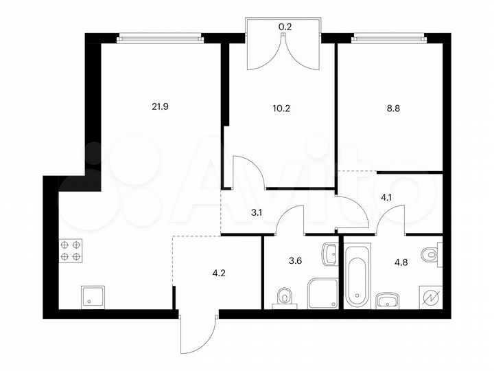 2-к. квартира, 60,9 м², 2/32 эт.