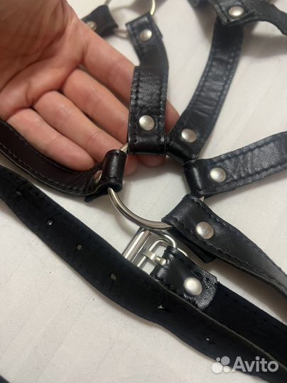 Кожаный эротический костюм, портупея + бикини