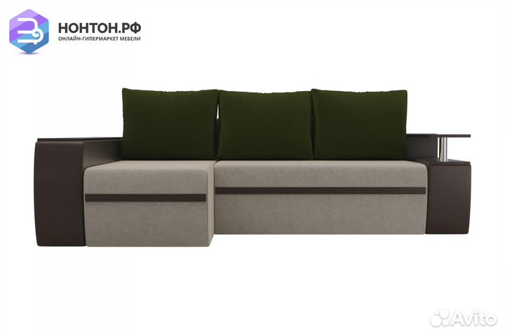 Диван угловой еврокнижка Ричмонд бежевый / коричне