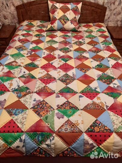 Лоскутное одеяло и наволочка ручной работы