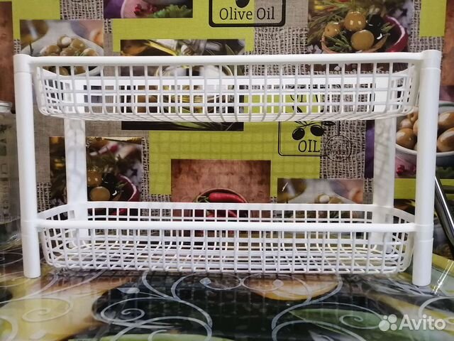 Этажерка пластиковая узкая двух-уровневая