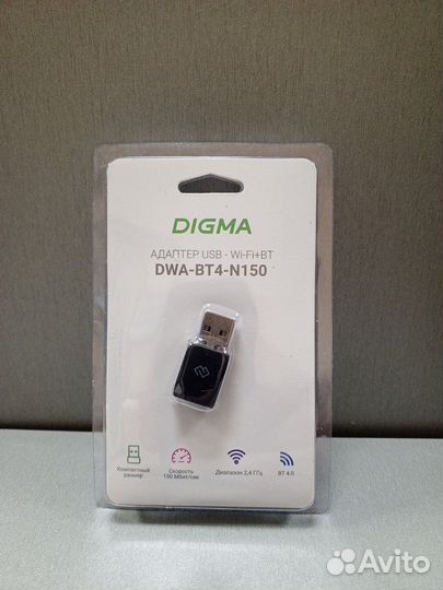 Wi-Fi + Bluetooth Адаптер Digma DWA-BT4-N150