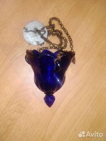 Старинная лампада синее стекло