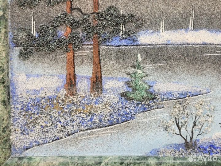 Картина панно Зима Уральские камни крошка змеевик