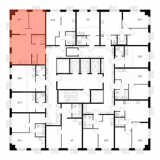 2-к. апартаменты, 56,7 м², 3/21 эт.