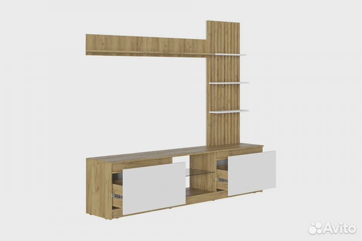 Стенка Бостон дуб крафт золотой / белый глянец