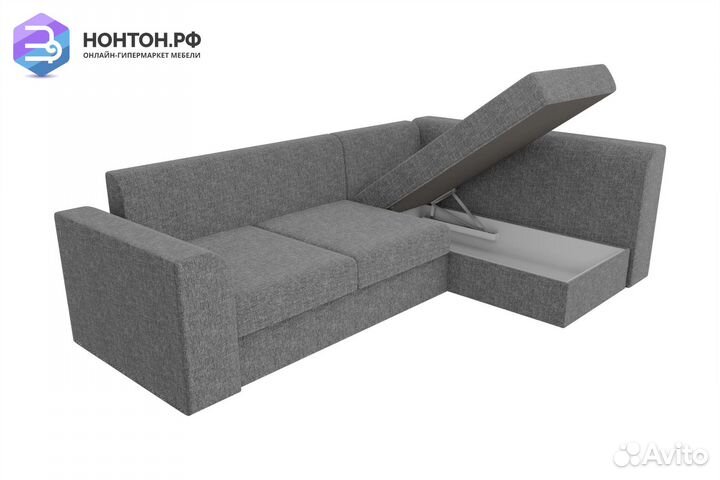 Диван угловой дельфин Пауэр рогожка серая