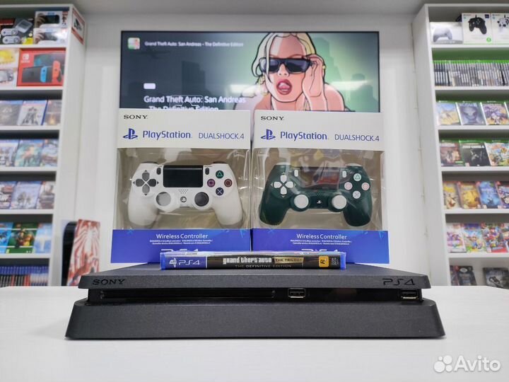 Sony PS4 Slim + 2 геймпада и 115 игр