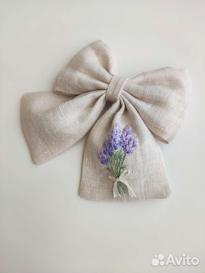 Бант льняной с вышивкой