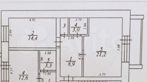 1-к. квартира, 52 м², 3/5 эт.