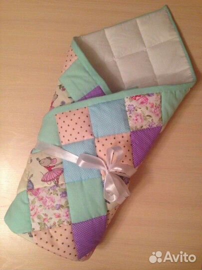 Лоскутное конверт-одеяло на выписку 90х90см