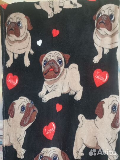 Новый плед флис собака Мопс