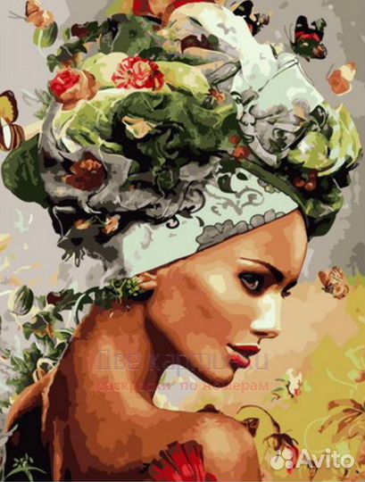 Картина по номерам 40x50 Девушка в чалме и цветах