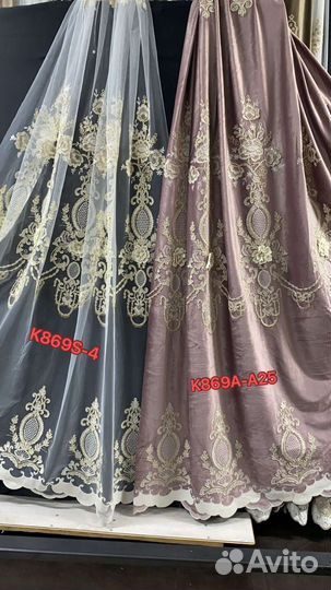 Шторы бархат велюр с вышивкой 3Д и тюль компаньон