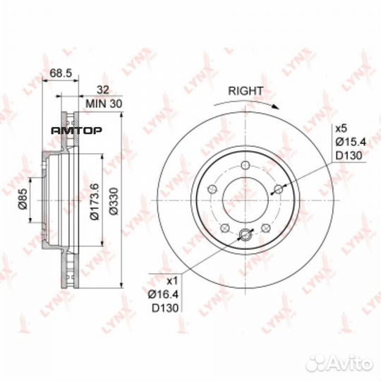 Lynxauto BN-1212R Диск тормозной передний R (330x3