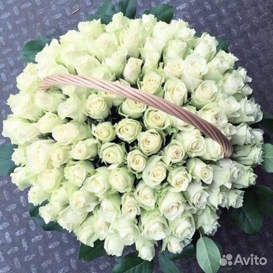 101 белая роза в корзине Доставка цветов