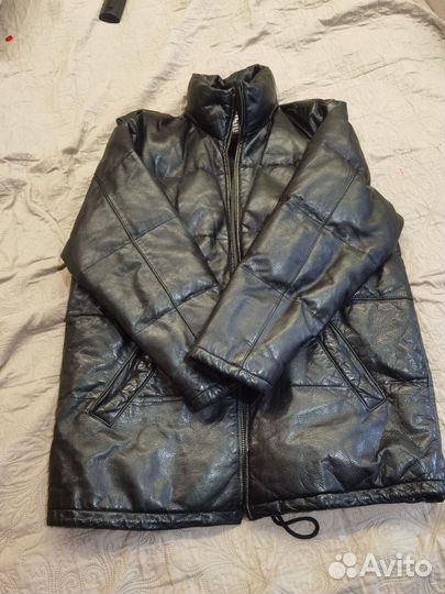 Кожаный пуховик 48 размер