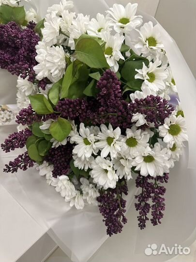 Ромашки сирень букет цветы доставка