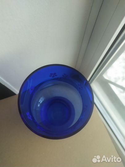 Ваза цветное кобальтовое стекло СССР Дядьково