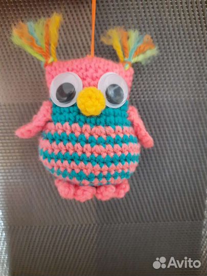 Брелоки вязаные: овечка, сова, кот, заяц