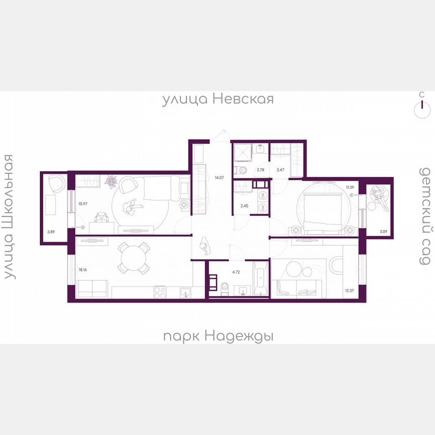 3-к. квартира, 86,5 м², 4/5 эт.