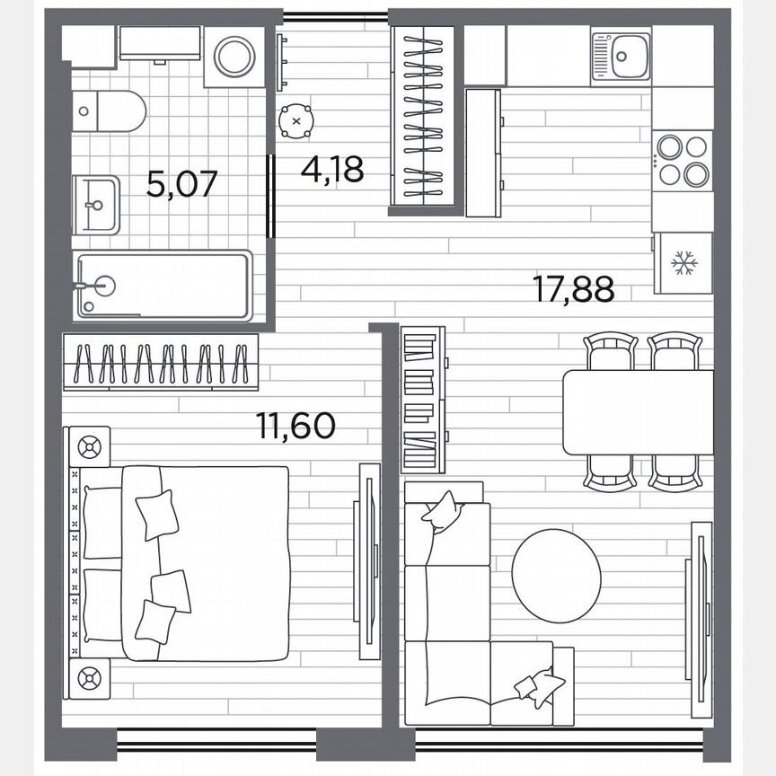 1-к. квартира, 38,7 м², 1/5 эт.