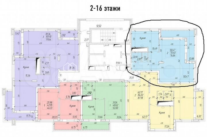 2-к. квартира, 77 м², 6/25 эт.