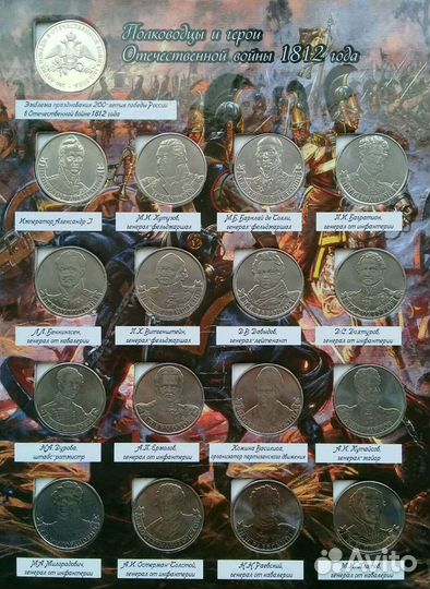 Монеты полководцы и герои ВОВ 1812