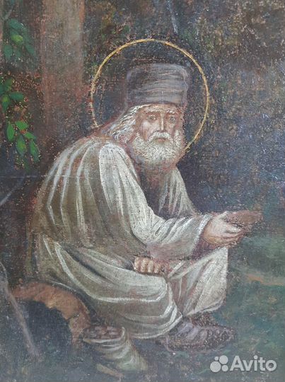 Старинные иконы. Кормление медведя Серафимом Сар