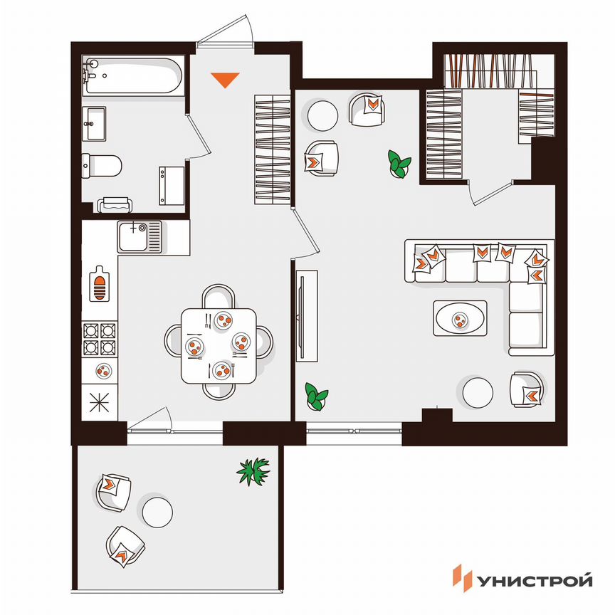 1-к. квартира, 48,7 м², 1/5 эт.