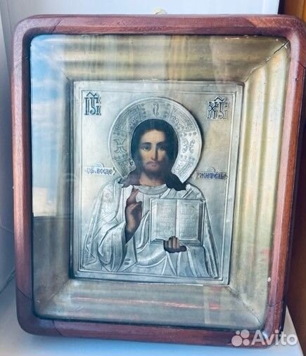 Икона Господь Вседержитель, эмали, 84 пр, 19 век