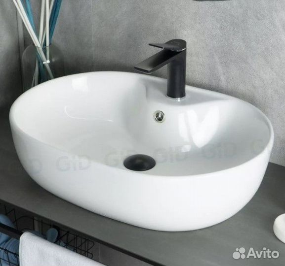 Раковина накладная GID-ceramic N9163 белый (590х41