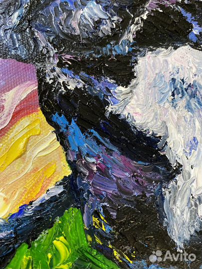 Картина маслом собака Французский бульдог черный