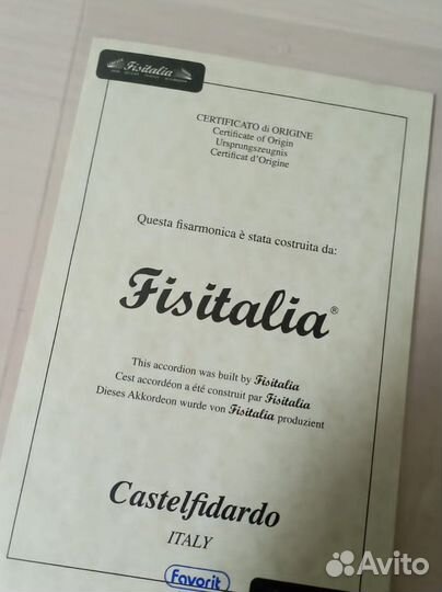 Готово-выборный Аккордеон Fisitalia с Цельн Басом