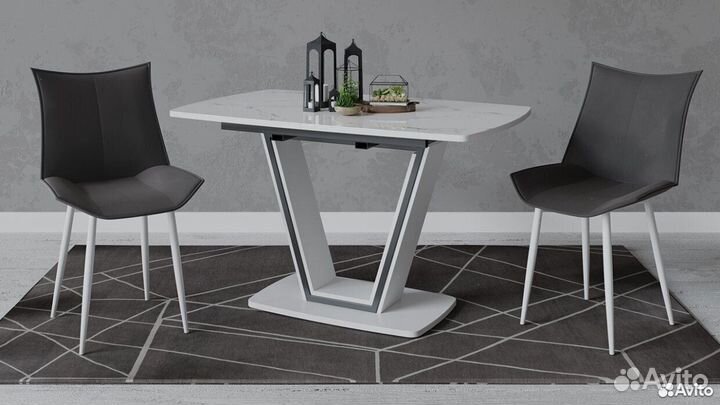 Стол обеденный «Дели» Стекло матовое белый мрамор