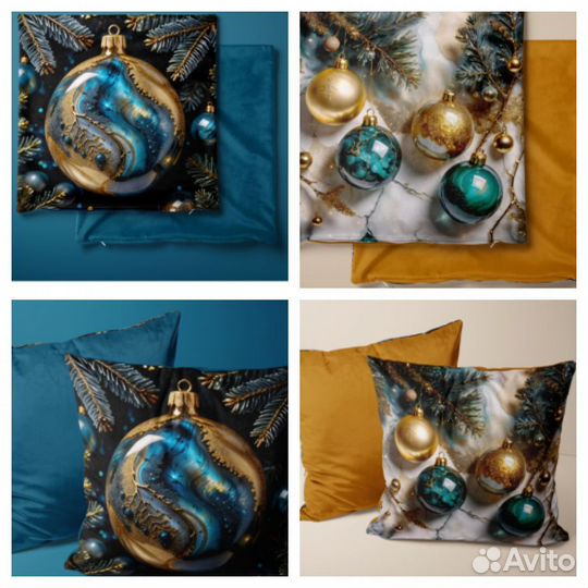 Новогодние подушки, наволочки, кухонные прихватки