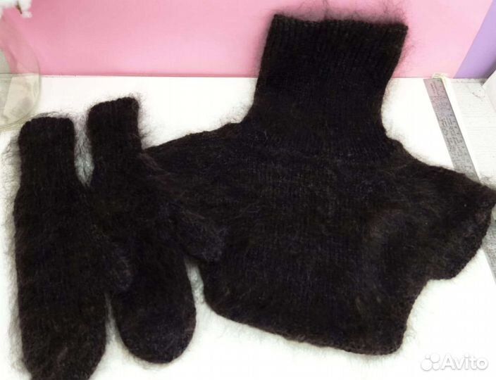 Пуховые варежки, пуховая манишка