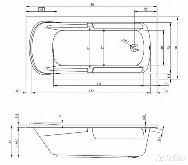 Ванна акриловая Riho Future XL 190x90