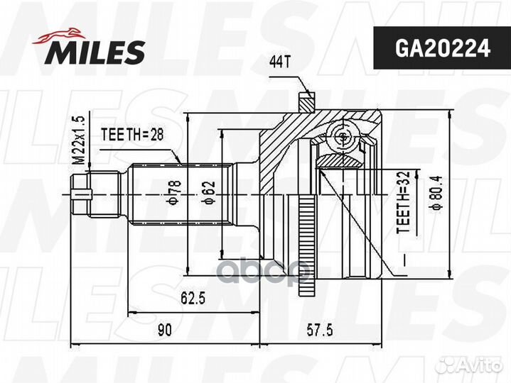 ШРУС mazda 6 2.0-2.3 02-07 пер. нар. (ABS) GA20224