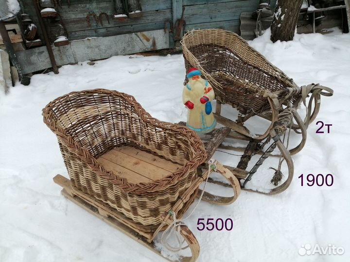 Санки старинные плетёные расписные дровни